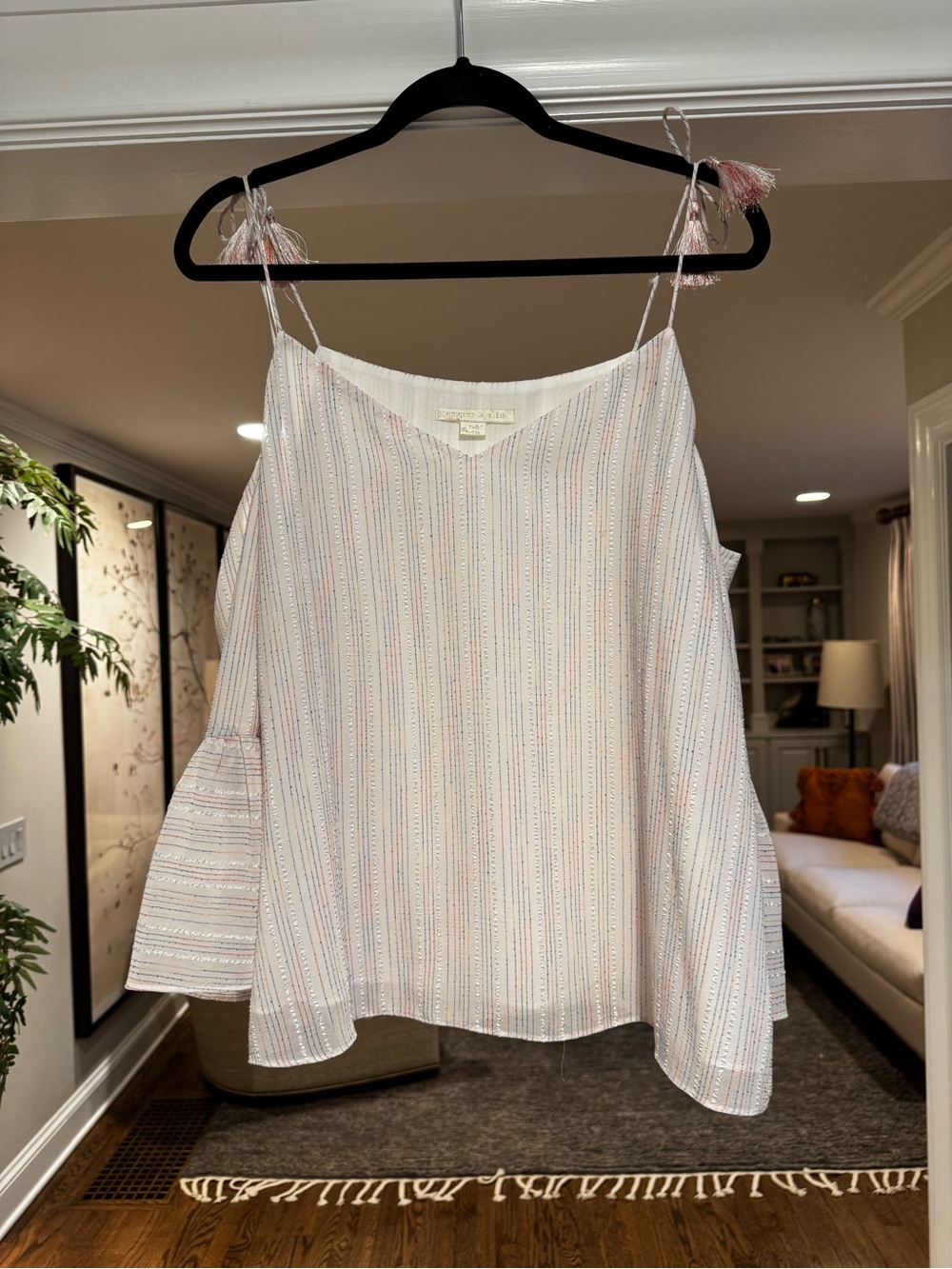 cooper & ella Pastel Pink Striped Tassel-Shoulder Cami